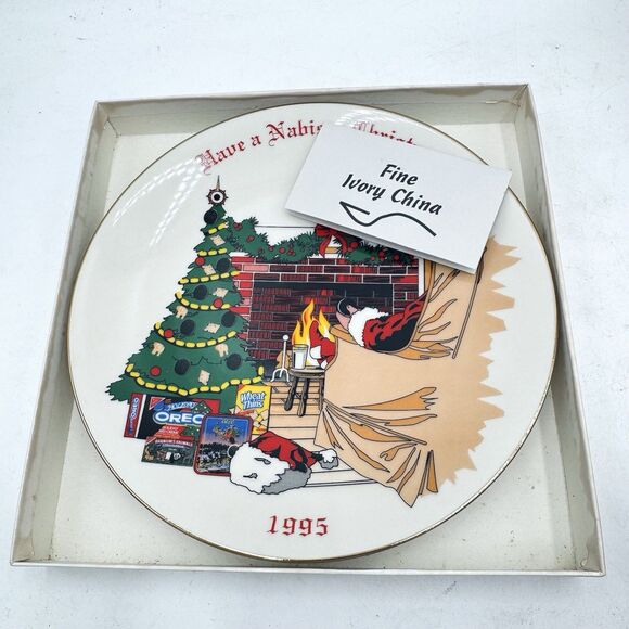 Vintage Nabisco Christmas Plate Ltd Ed. Oreo Animal Crackers Wheat Thins W Box - Picture 7 of 8